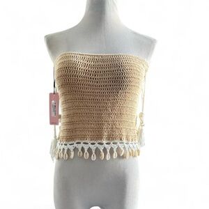 NWT Micas Crochet Tube Top with Shell Trim - Tan